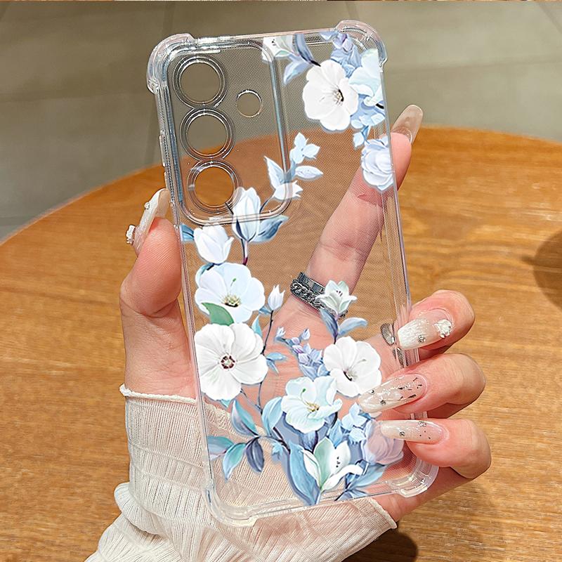 Blumenmuster Handyhülle Für Samsung Galaxy S26 S25 S24 S23 Ultra S22 S26 Plus S21 S24 S25 FE Transparent Stoßfest Weiche Abdeckung