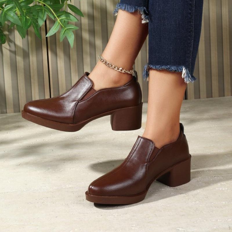 New Style Pointed-toe Thick-soled Heightening Shoes for Women, Anti-slip Shoes, Soft Leather Single Shoes