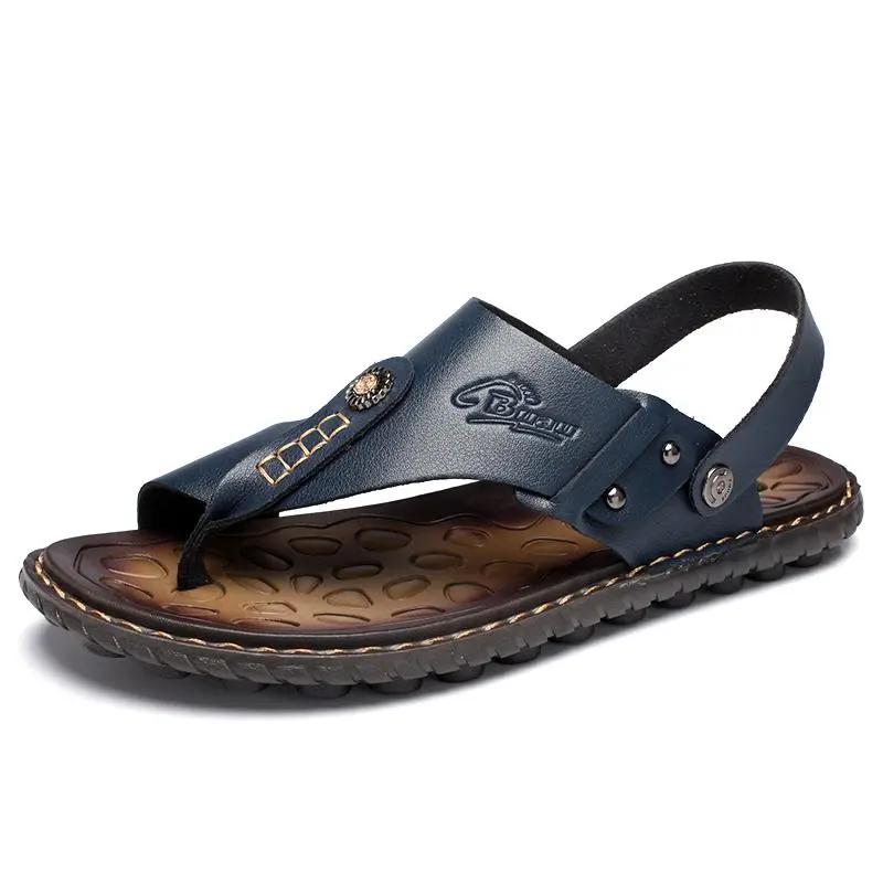 Men s Sandals Summer Soft Soled Anti Slip Beach Shoes Men s Large  Flip-flops Casual Outwear Sandals 38 синий