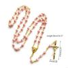 62KD 6mm Rose Beads Rosary Necklace with Jesus Crucifix for Cross Pendant Necklace Pr