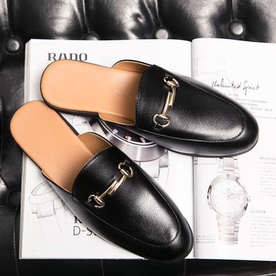 Fashion Luxury Men's Genuine Leather Shoes Sequins High-end Casual Shoes Comfortable Half Slippers Loafers Men's Flat Shoes At Home