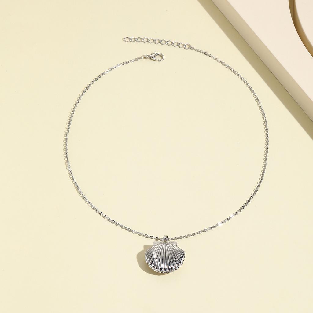 Women Sea Shells Charm Necklace DIY Photo Compartment Pendant Collarbone Chain Unique Trend Choker Chain Accessory