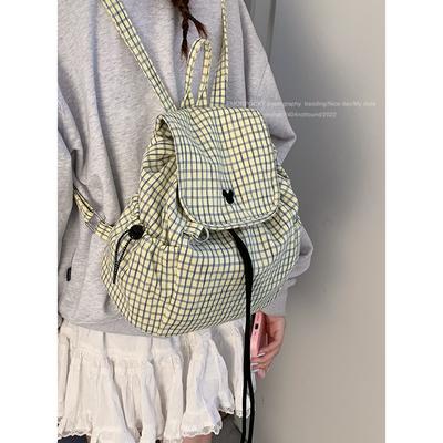 Korean Version of College Style Backpack Bag Women's Bag 2025 New Fashion Plaid Small Backpack Travel Shopping Bag