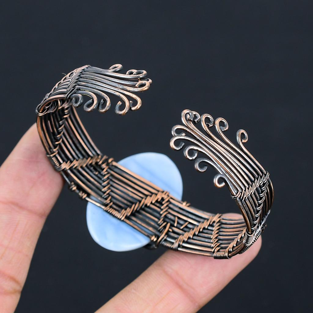 Owhyee Blue Opal Handmade Copper Wire Wrap Bangle Adjustable E6i14