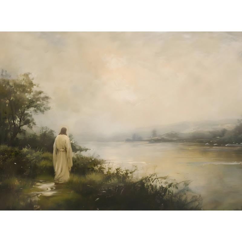 Watercolor Jesus and Landscape Christian Bible Verse Shepherd Poster Canvas Painting Wall Art Pictures Home Living Room Decor