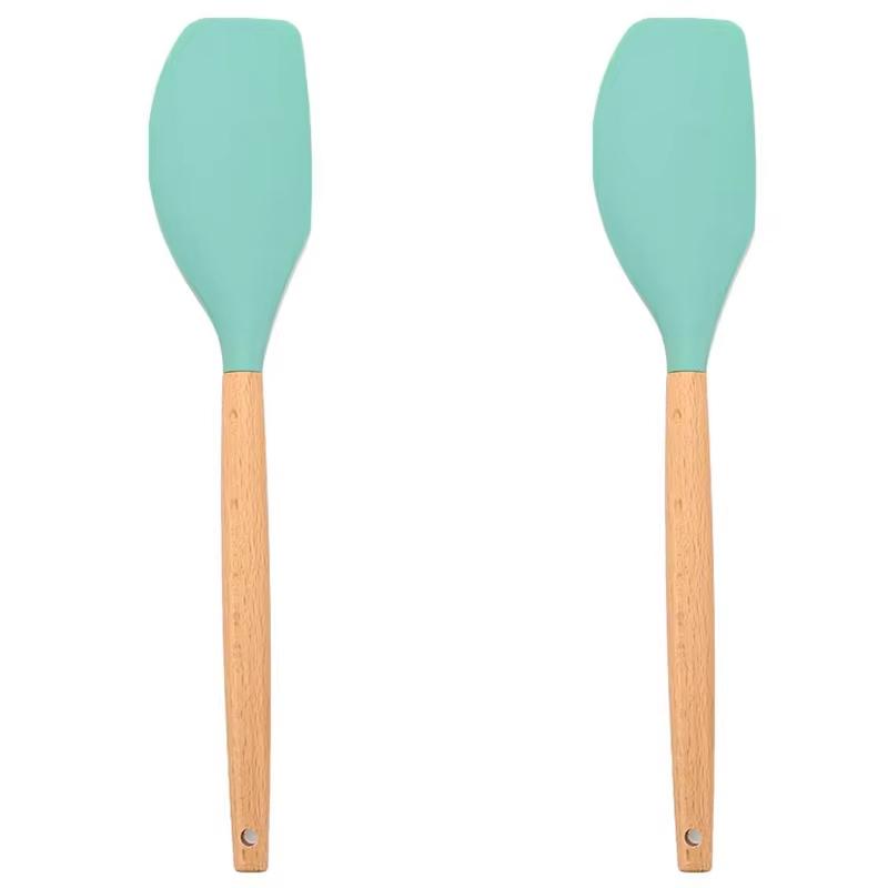 

2Pcs Wooden Handle Cake Spatula Cream Mixing Batter Scraper Butter Mixer Silicone Baking Spatula Heat-Resistant Kitchen Utensils 2Pcs Lake Green