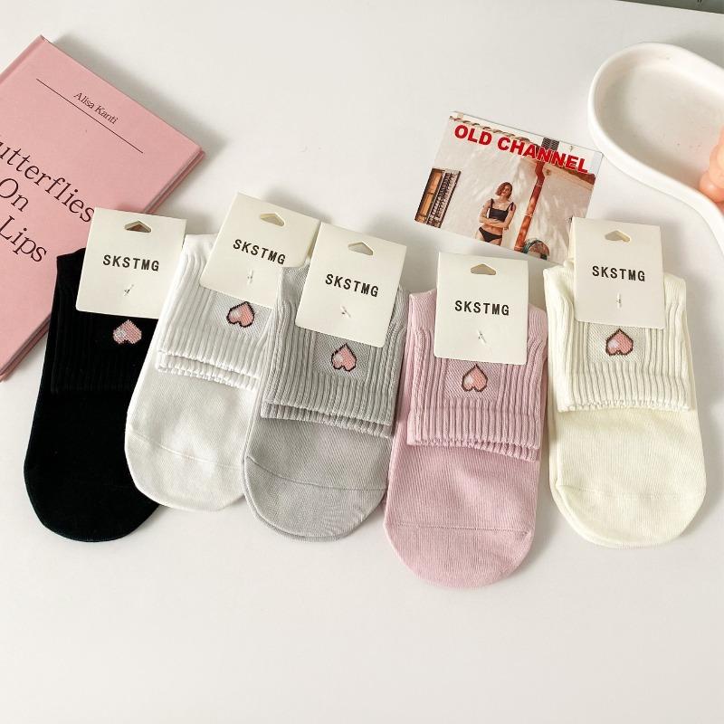 Spring Versatile Letter Heart Mid-calf Socks for Ladies, Breathable Cotton Socks