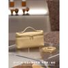 19cm Top Grain Leather Crossbody Bag Small Box Cosmetic Gold Clasp