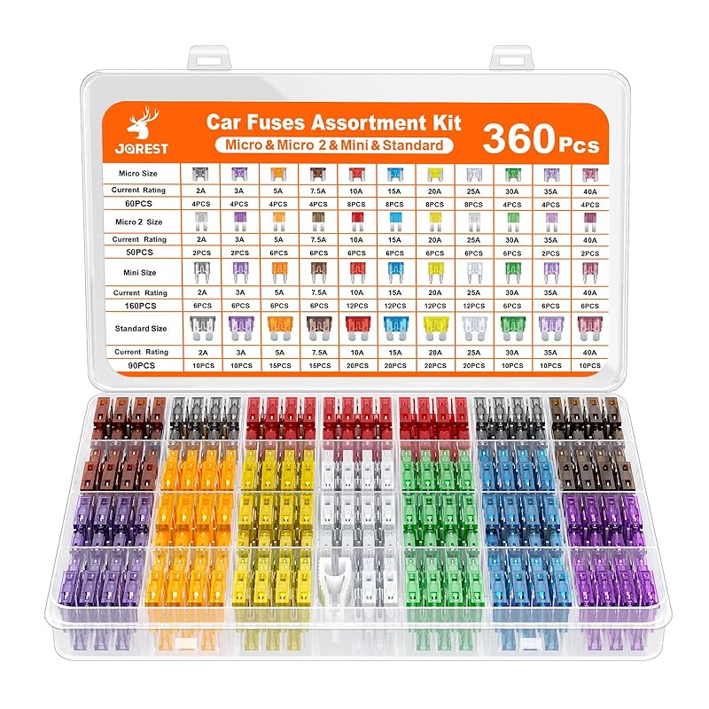 JOREST 300Pcs Car Fuse Assortment Kit, 160 Mini Blade Fuses Automotive + 90 Standard Auto Fuses + 50 Micro + Puller – Replacement for RV Camper