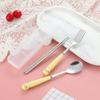 Cute Cartoon Travel Tableware with Case Portable Utensils Cutlery Set Reusable Flatware Silverware Include Fork Spoon with Case