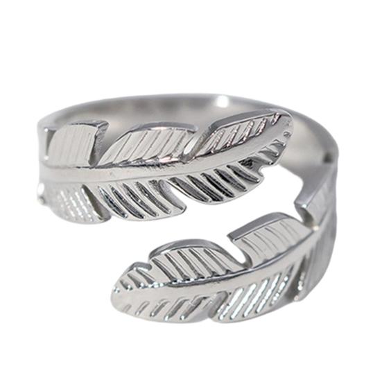 

Finger Ring Feather Shape Open Adjustable Fit Women Ring Stainless Steel Texture Freedom Lightness Symbol Stacking Layered Base Ring серебряный