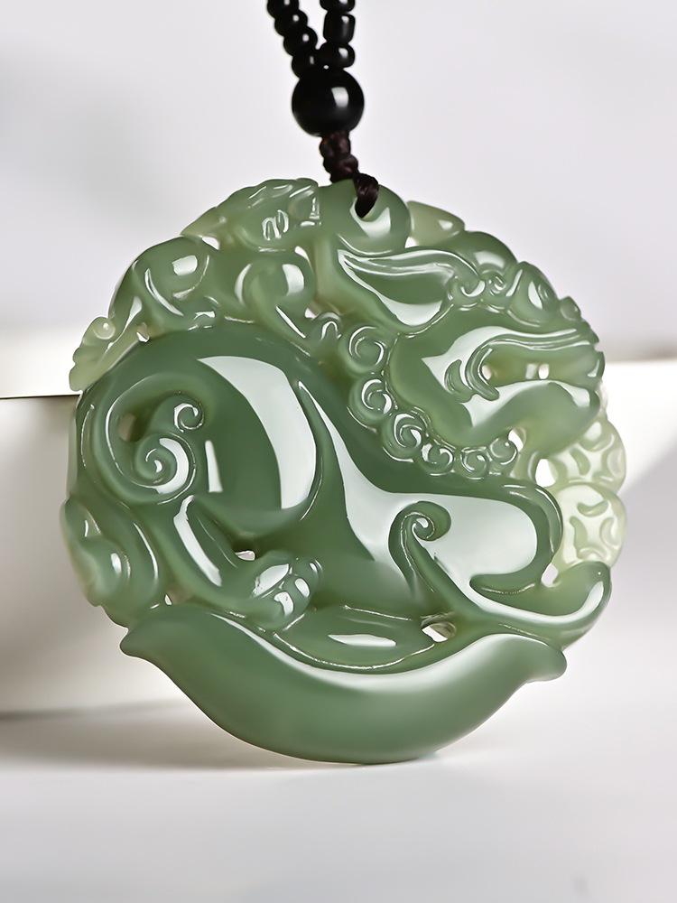 Unisex Clear Water Hetian Jade Pixiu Pendant, Double-Sided Carving with Certificate
