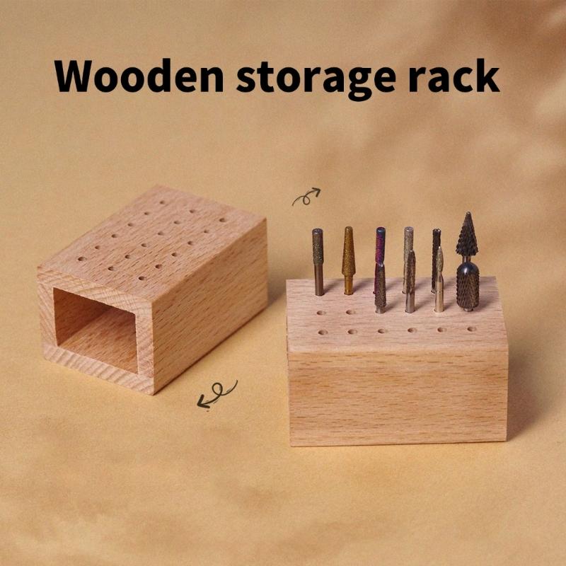 Wooden Nails Drill Grinding Bit Holder Professional Nails Polish Head Storage Display Stand Nails Drill Bits Organizer