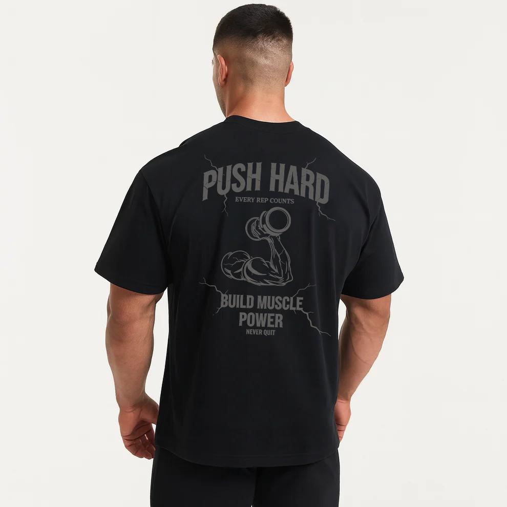 Mens printed Tshirt black for gym 100 cotton loosefitting shortsleeved breathable sports shirt S
