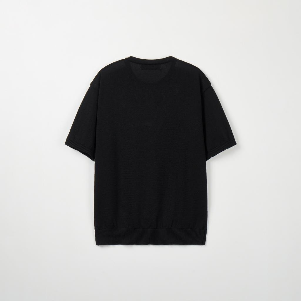 NODU Plain Henley Neck Short Sleeve Knit [Black]