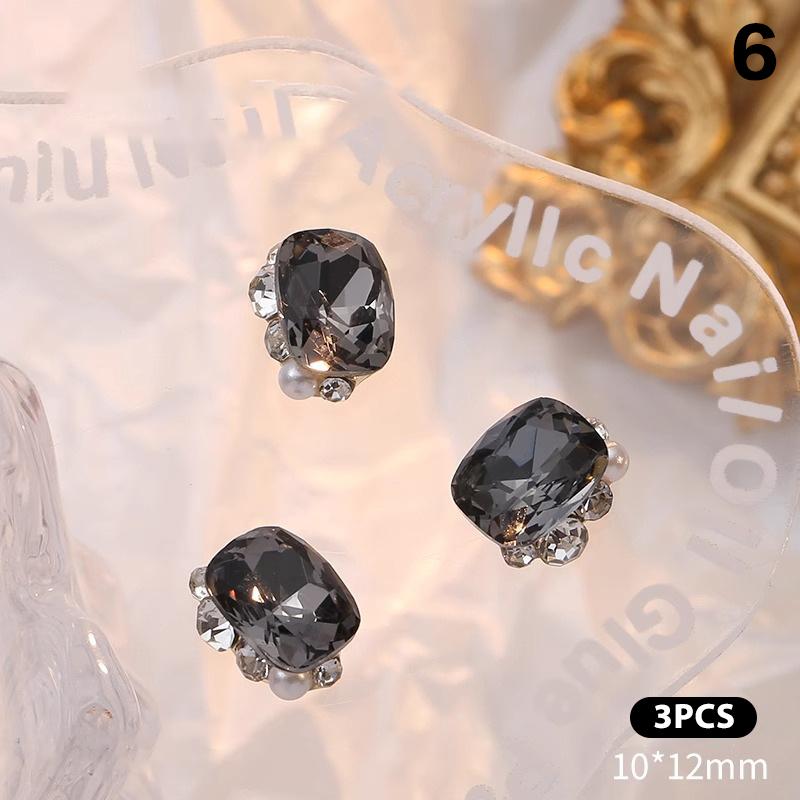 3ks transparentní černé diamantové šperky na nehty Love Square Šumivé vrtačky na nehty Perlové doplňky na nehty