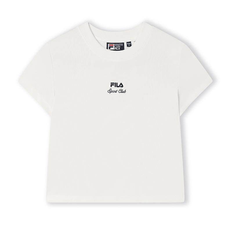FILA Original Simple Fashion Comfortable Versatile Short Sleeve T-Shirt Women Tops Cloud-Mushroom-White F11W539103FWT