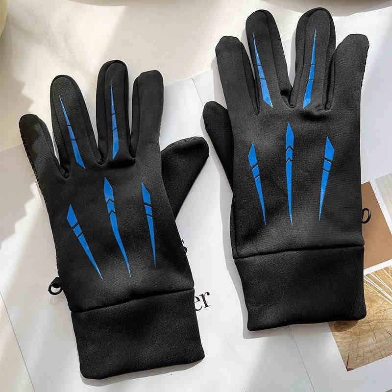 

Skiing Gloves Men Winter Outdoor Riding Cold-Proof Fleece Lined Padded Warm Keeping Electric Car Touch Screen Gloves Winter Black Blue Bone strip