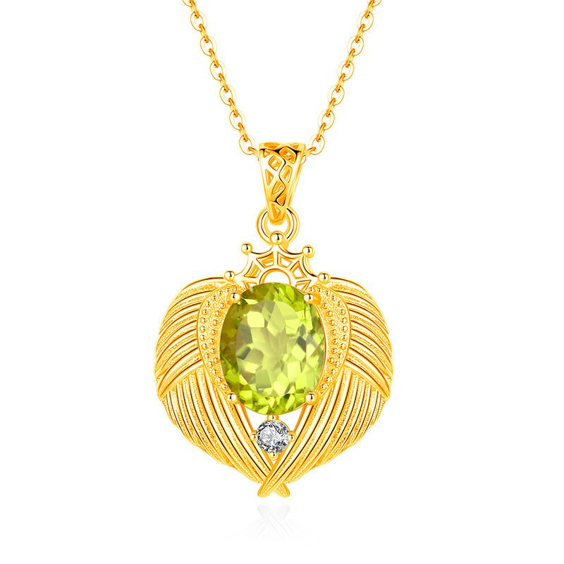 Natural Color Treasure Crystal Stone Angel Wings Pendant S925 Sterling Silver Necklace Women's Premium Clavicle Chain