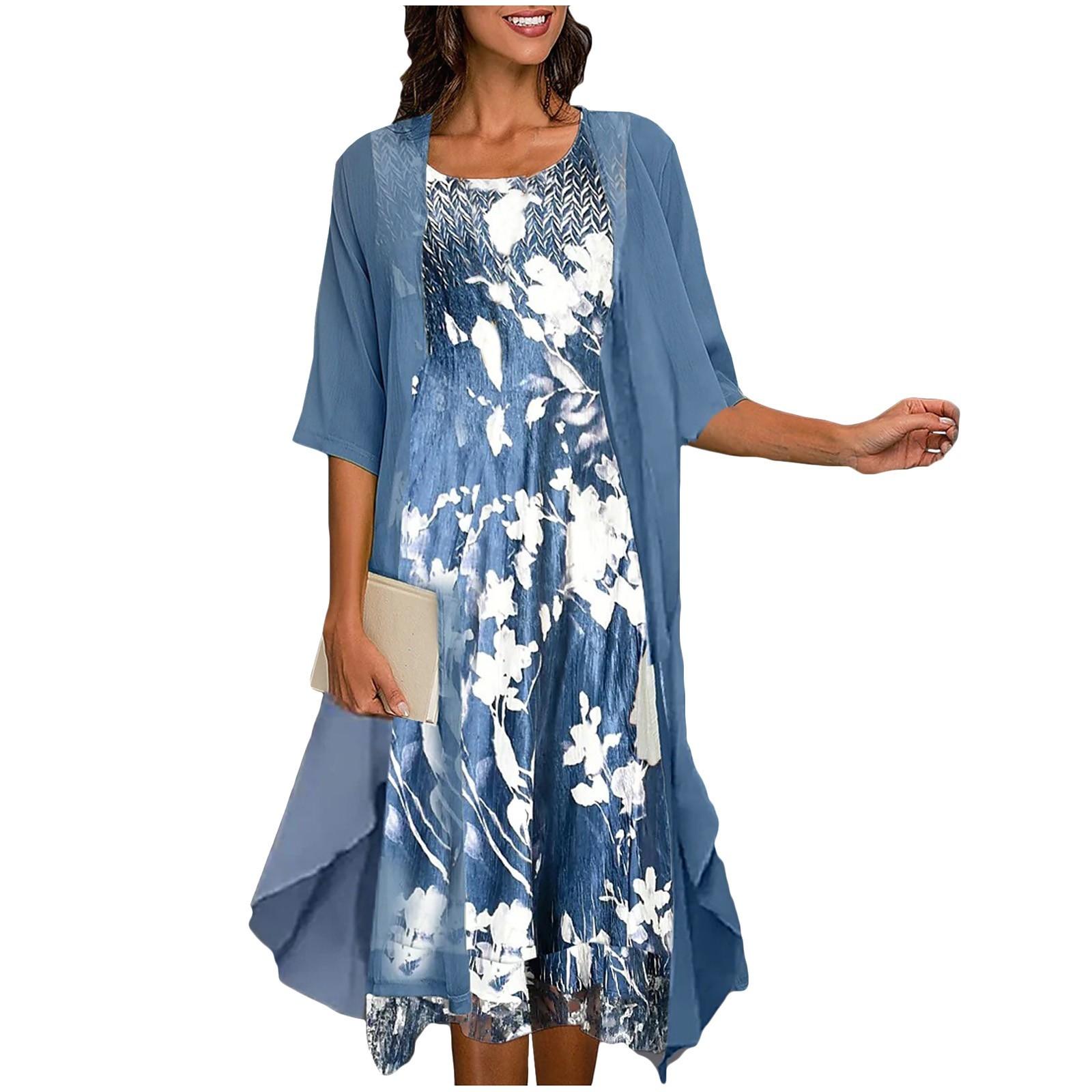 

Женская майка без рукавов с принтом, шифоновый кардиган, комплект праздничного платья для женщин XL синий