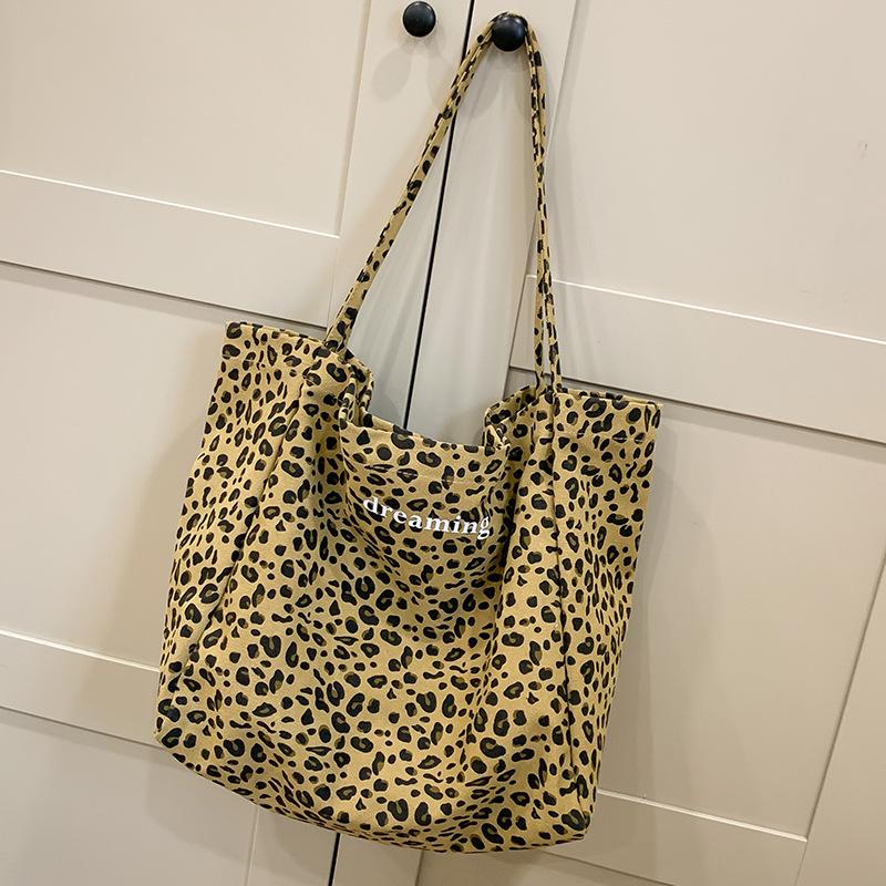 Niche leopard print canvas tote bag women's bag casual large capacity fashion handbag Korean version foreign style shoulder messenger bag