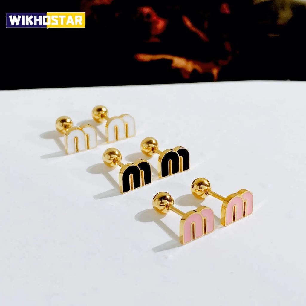 2Pcs Stainless Steel Letter M Stud Earrings for Women Fashion Brand Jewelry Delicate Cute Tiny Piercing Cartilage Earrings