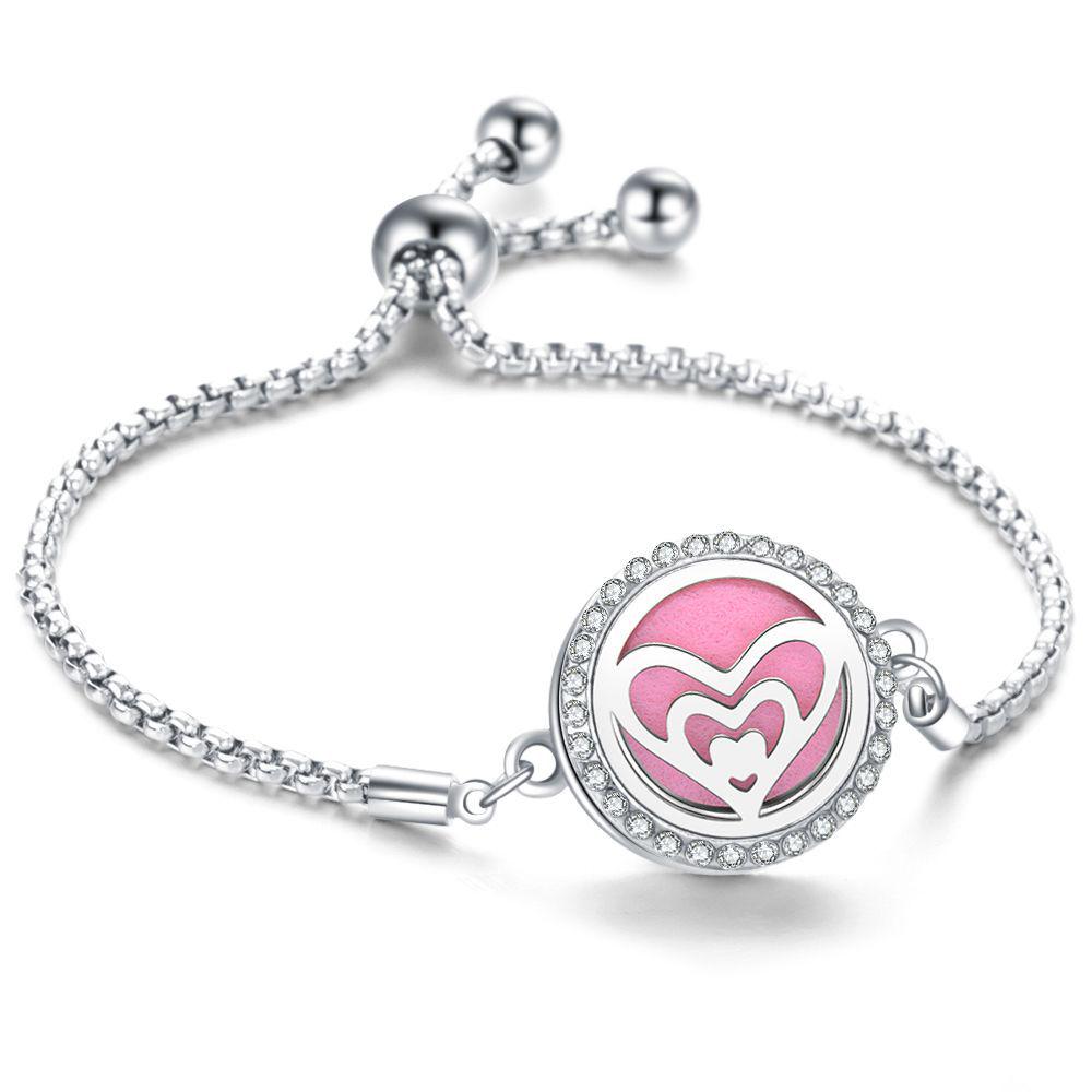 Crystal Rhinestone Aromatherapy Tree of Life Bracelet - Adjustable Titanium Steel with Essential Oil Compartment.