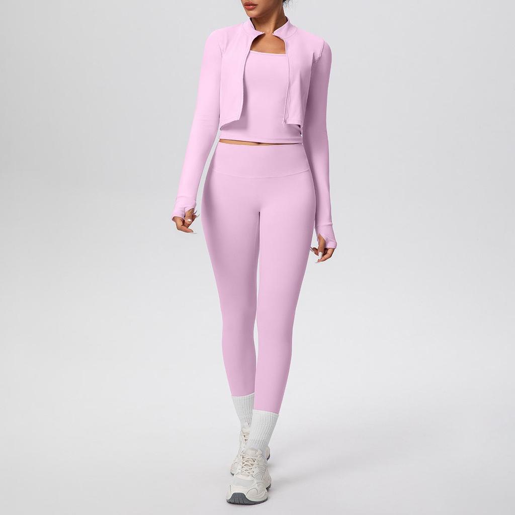 Solid Color Racerback Yoga Three-piece Set for Fitness & Running