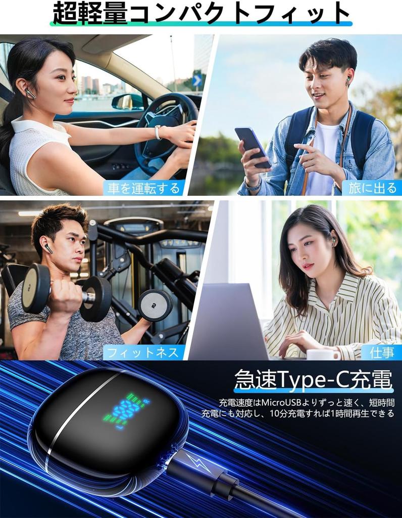 New Bluetooth Wireless Bluetooth Earbuds 6 Hours of Playtime with Charging Deep Automatic IPX4 LED Display to Show Battery Separate Left and Right