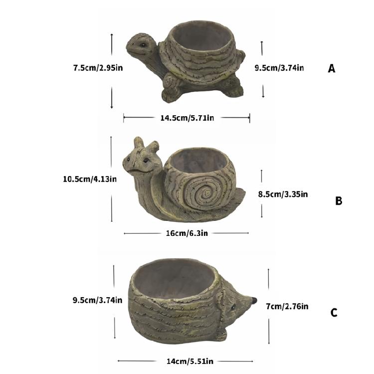 Animal Succulent Pots Cartoon Turtles/Snail/Hedgehog Plant Container Resin Planter for Indoor Cactus and Bonsais