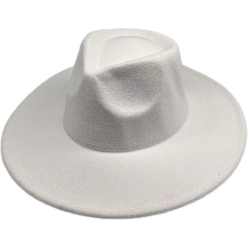 British Hat Retro Woolen Hat Wide Brim Flat Top Top Top Hat Versatile Autumn and Winter Hat Trendy Sun Hat Felt Hat