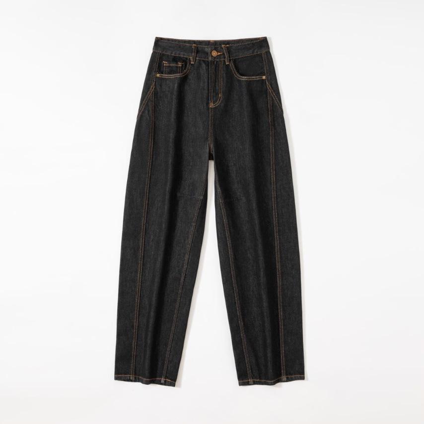 

Zhi Zhi 2026 Spring Denim Women s Curved Leg Patchwork Tapered Pants, Fade-resistant Non-stretch Fabric Size 30 (130-140 lbs)