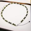 S925 Silver Bamboo-Style Necklace with Natural Olive Jade & Cat's Eye Beads: New Chinese Style for Men & Women