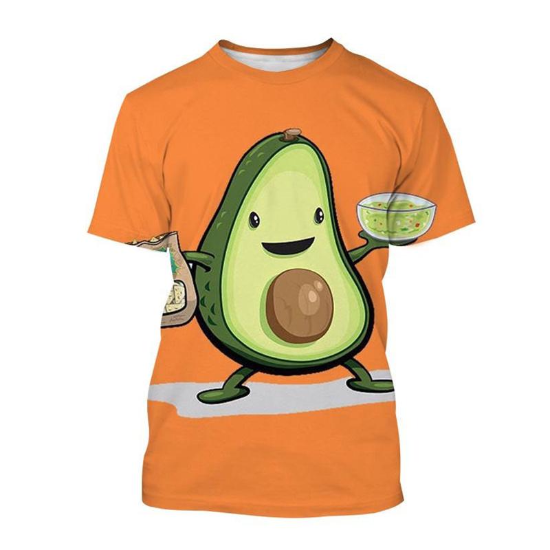 Modisches Avocado-Cartoon-Muster T-Shirt für Herren Frucht 3D-bedruckte T-Shirts Sommerlich lässige kurzärmelige Rundhals-Oberteile Lockere T-Shirts