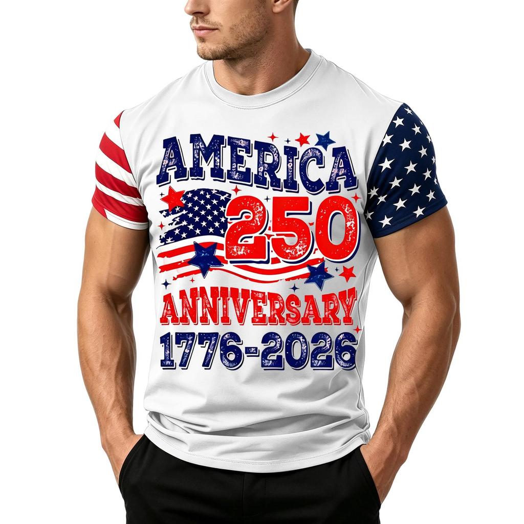 Men's Independence Day Flag Print Short Sleeve T-Shirt, Loose Casual Daily Summer Tops