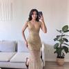 2026 Spring and Summer Cross-border New European and American Women's Clothing Amazon, Dress Sleeveless V-neck Long Dress Sprinkled Gold Perspective