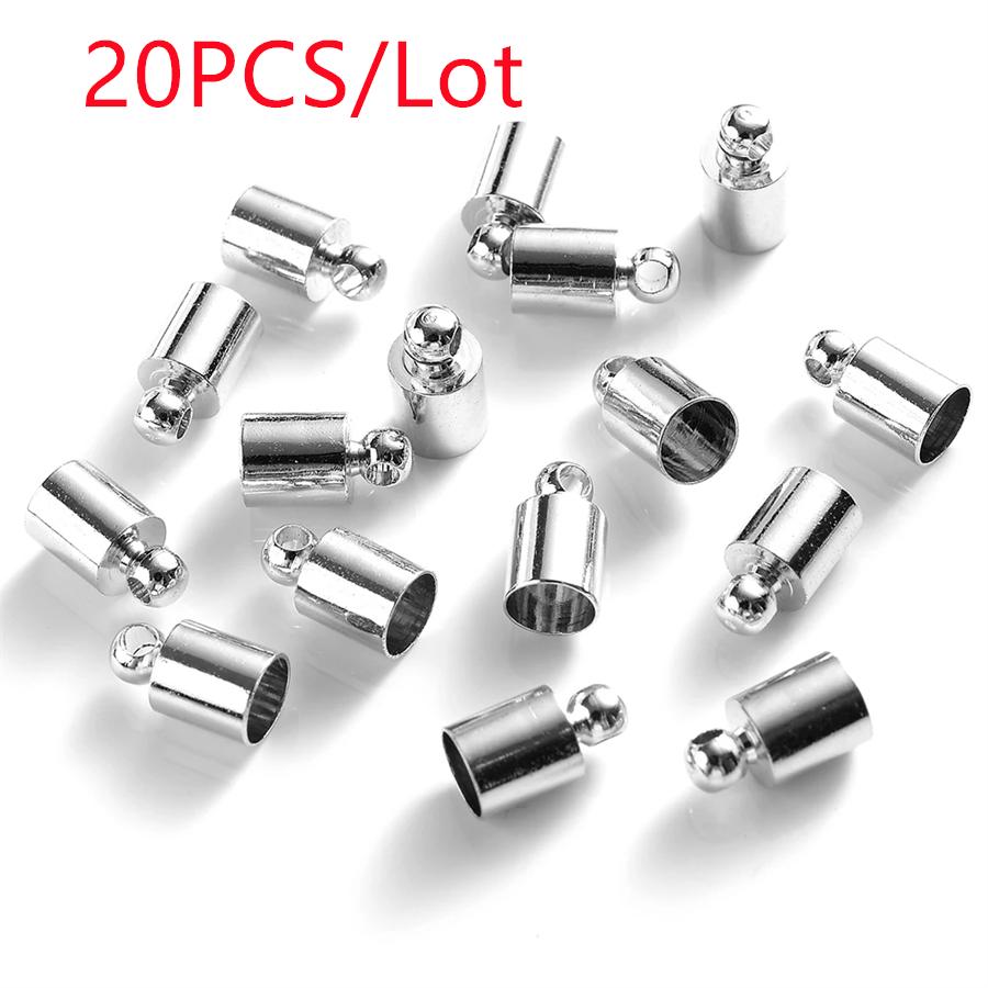 20 ks/Lot Kulaté koncovky šňůr 2 3 4 5 6 7 8 9 10 mm Krimpovací koncová zátka Konektor pro výrobu šperků Náramek Náhrdelník