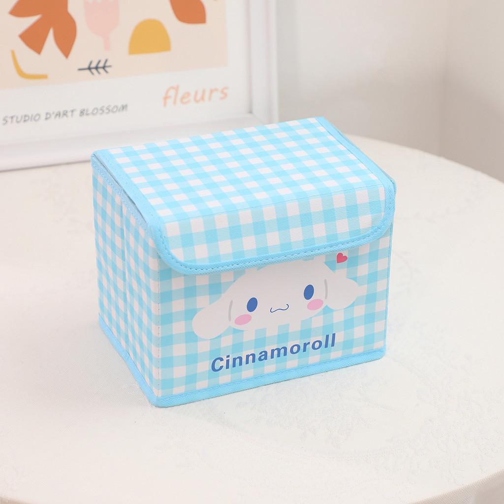 Hello Kitty Kuromi Cinnamoroll Melody Grid Pattern Foldable Flip Storage Box For Office And Bedroom Storage