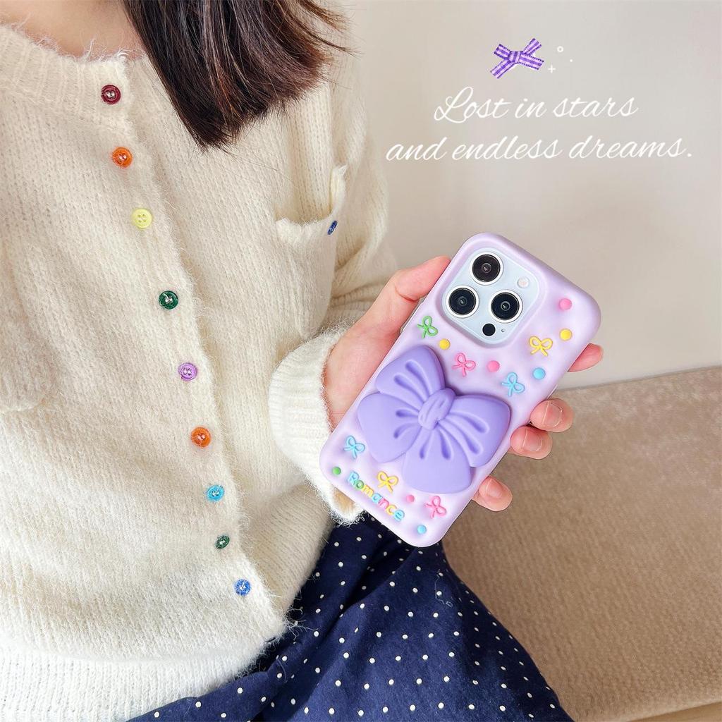 3D Large Bow Pink/Purple Case for iPhone 13-15, 17 Pro