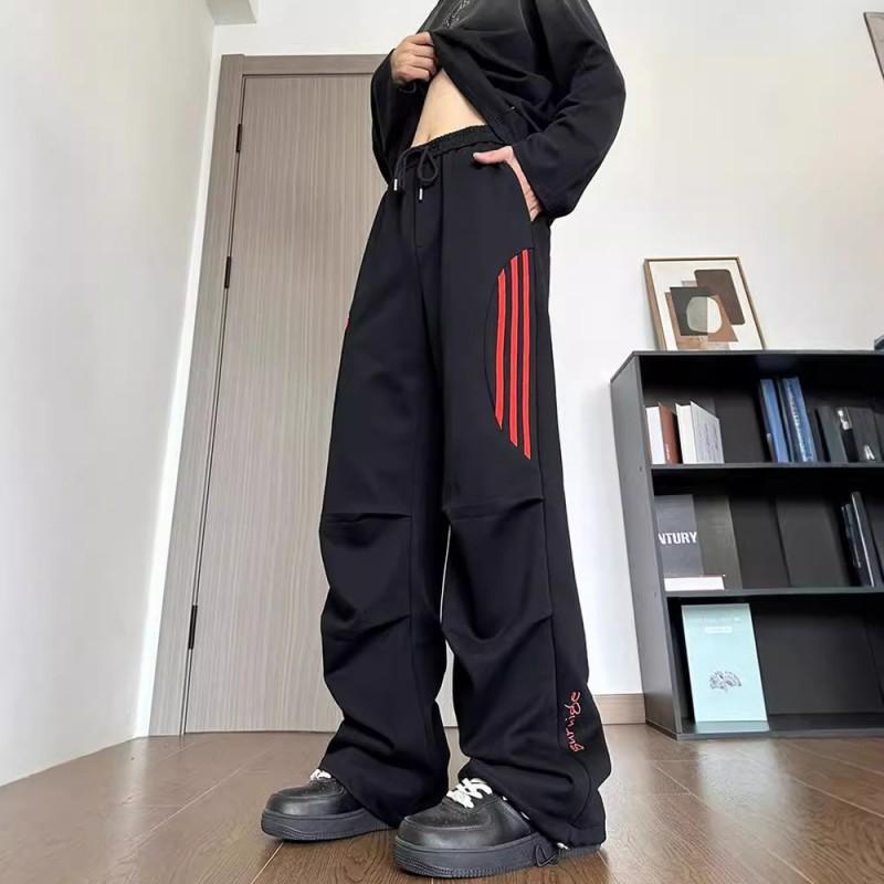 Mens Striped Wide Leg Sweatpants High Street Casual Straight Trousers Teens