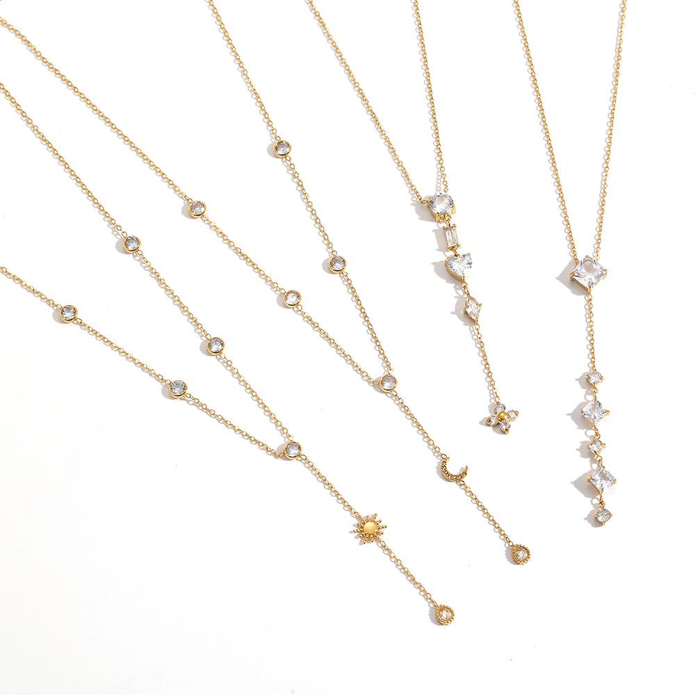 Fashion Necklace with Zircon 18K Gold Plated Stainless Steel Dainty Gold Y-Shaped Pendant Choker Jewelry for Women