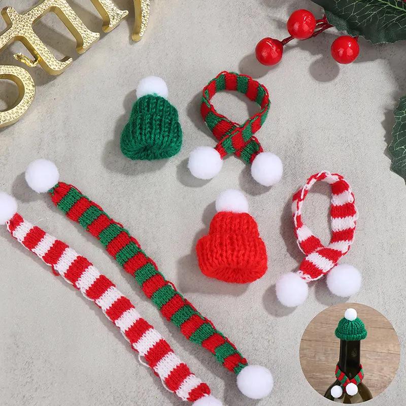20pcs Christmas Hat Mini Scarf Red and Green Christmas Color Scheme Wine Bottle Decoration Finger Knitting Ball Decoration Hat
