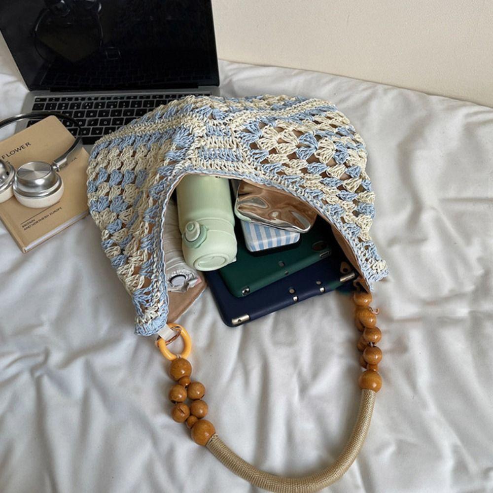 Tragetasche Strohgewebte Tasche Strandhandtasche Hohl-Schultertasche Trendige Böhmische Strandtasche Urlaub