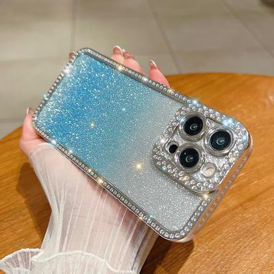 For iPhone 16 Pro Max Case Glitter Phone Case Rhinestone Decor Electroplating Protective Cover