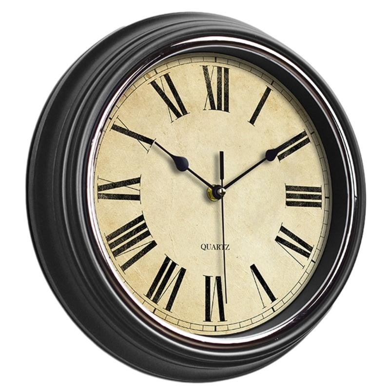 Wall Clock 12-inch Large Retro Wall Clocks Non Ticking Classical Quiet Clocks Living Room Kitchen Bedroom Office Decor A0KF