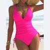 New Solid Color Drawstring Women'S Fashion One-Piece Swimsuit