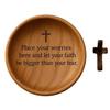 Yousheng Wooden Prayer Bowl Farmhouse Rustic Handcrafted Bible Verses Faith Bowl Round Decorative Scripture Blessing Bowl Religious Christian Gift