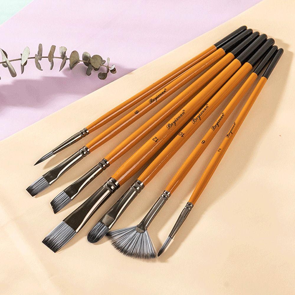 Wooden Handle Acrylic Oil Brushes Round Head Drawing Tool Painting Brushes Kits  Watercolor
