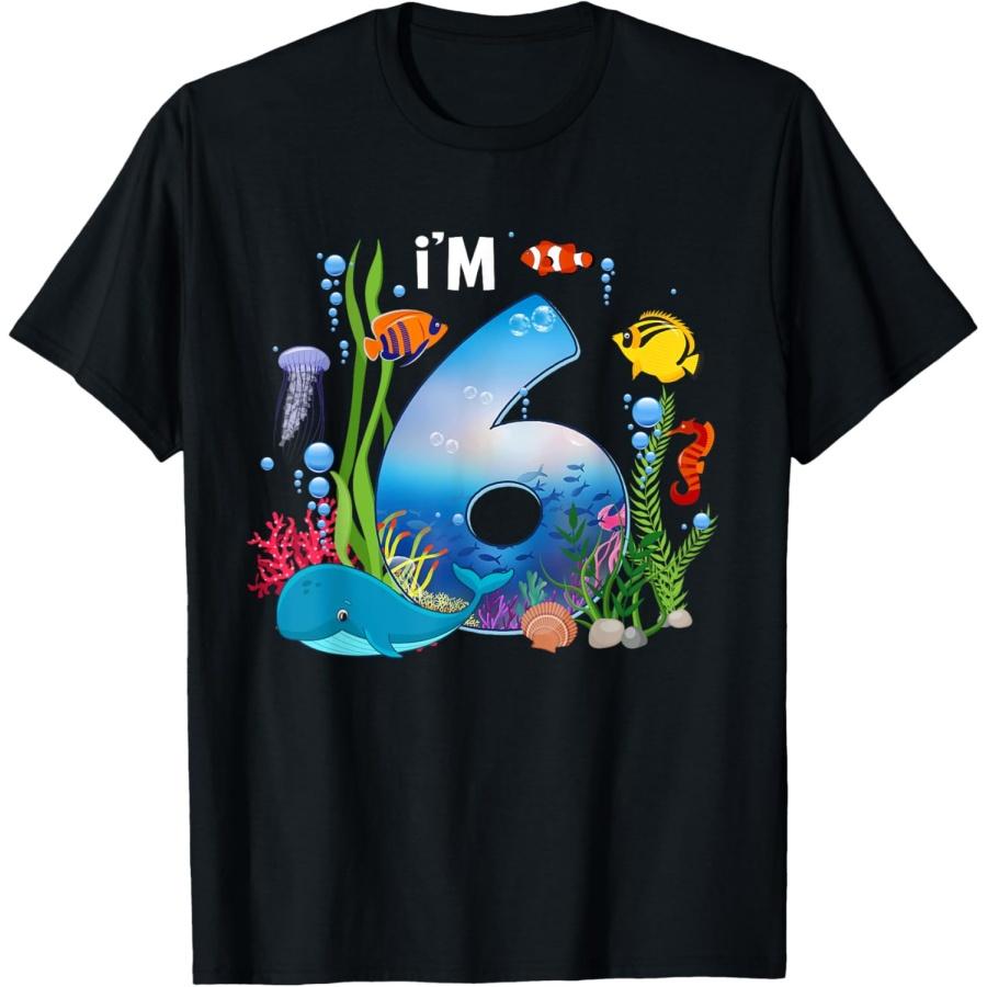 

Kids 6 Year Old Ocean Life Whale Dolphin Shark 6th Birthday T-Shirt XXXXXL чёрный