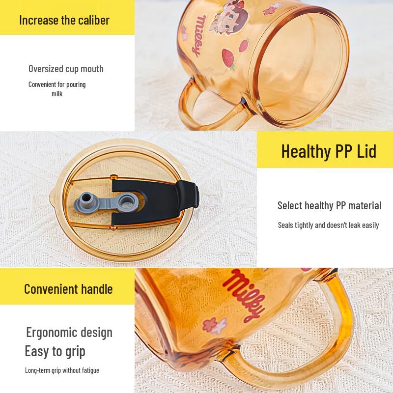 OLOEY Cartoon Glass Straw Water Bottle